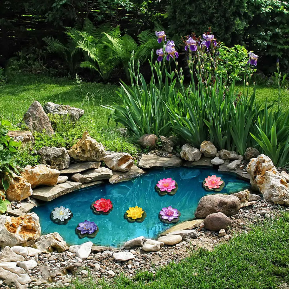 7pcs Floating Artificial Lotus Flowers – Water Lily Pond Decor Artificial Floating Flowers Babs