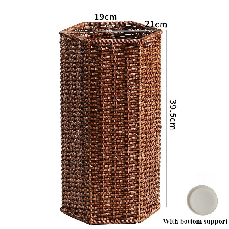 Woven Umbrella Stand Holder – Vintage Rattan-Style Décor Umbrella Stand Babs Hexagon-Dark brown