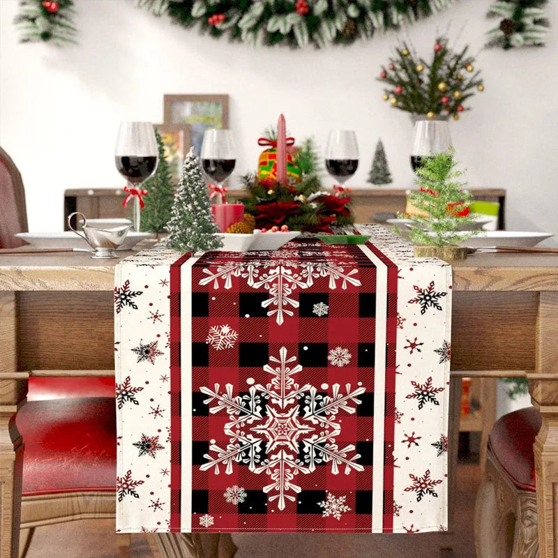 Linen Christmas Table Runner – Snowman & Xmas Tree, 72x13" Christmas Table Runner Babs