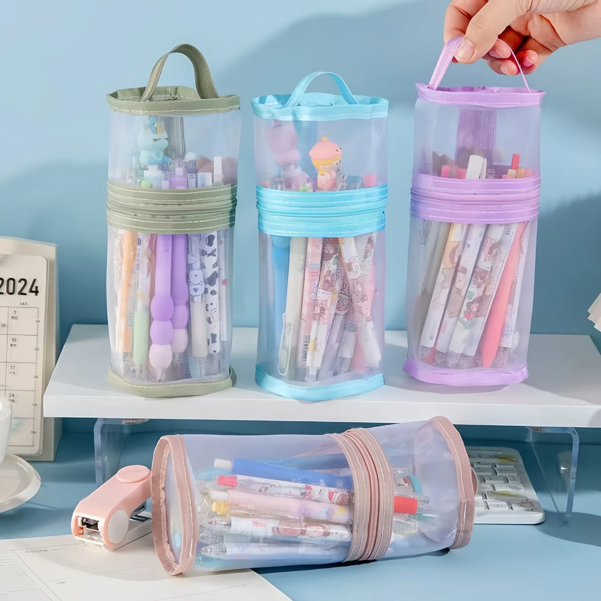 Transparent Stand-Up Pen Cases | Large Capacity, Set of 1–4 Pencil Case Organizer Babs 4PCS color mixing