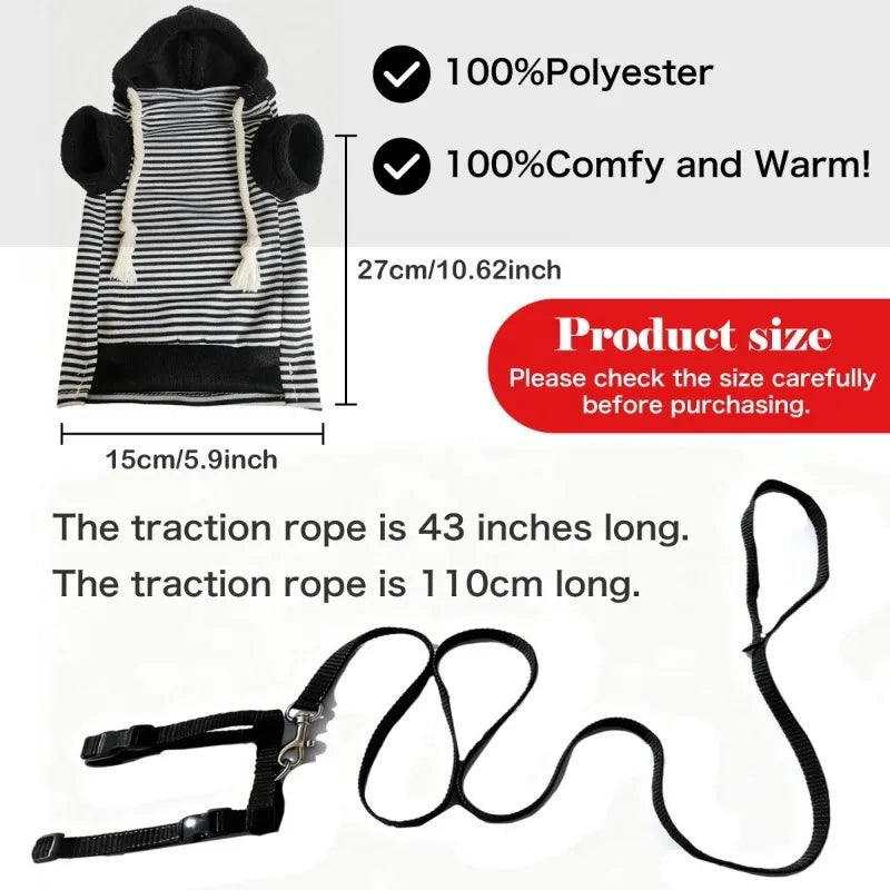 Pet Ferret Hooded Outfit with Leash – Warm Soft Walking Harness Pet Ferret Outfit Babs