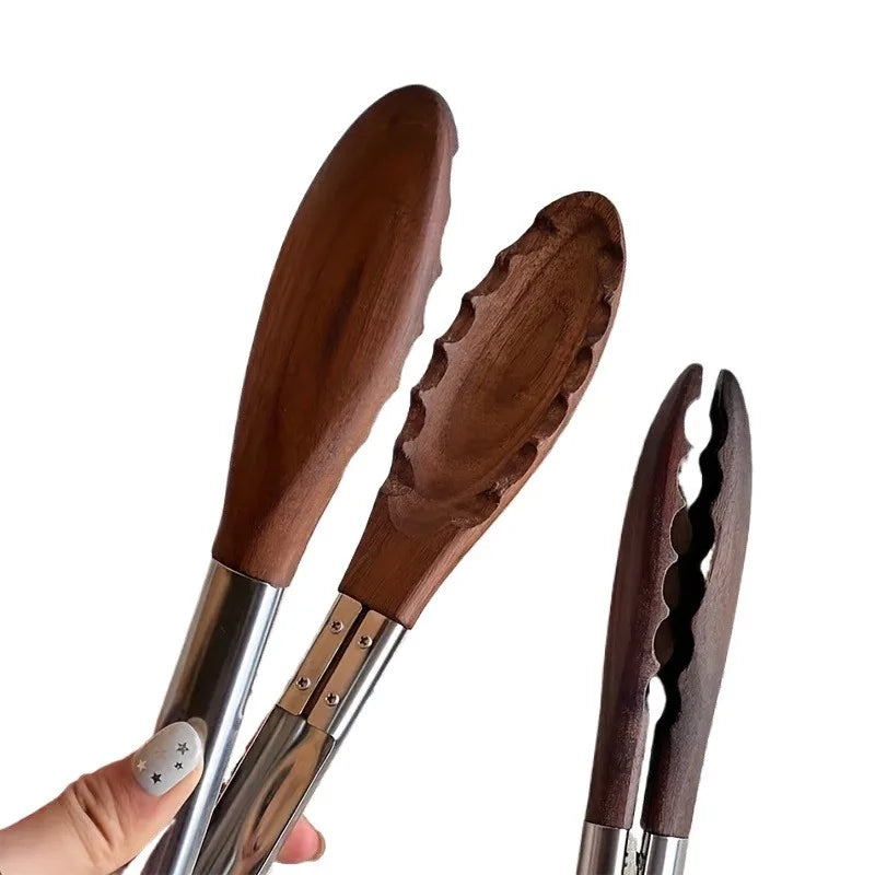Heavy Duty Stainless Steel Kitchen Tongs – Wooden Handle BBQ Kitchen Tongs Babs