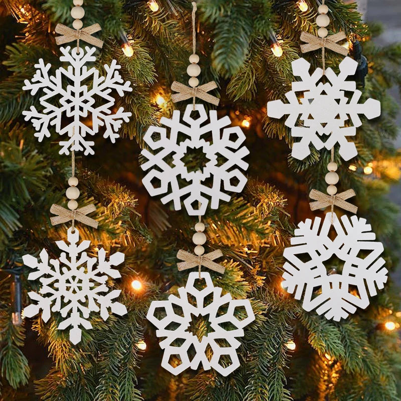 6pcs White Snowflake Wooden Christmas Tree Ornaments | DIY Christmas Tree Ornaments Babs