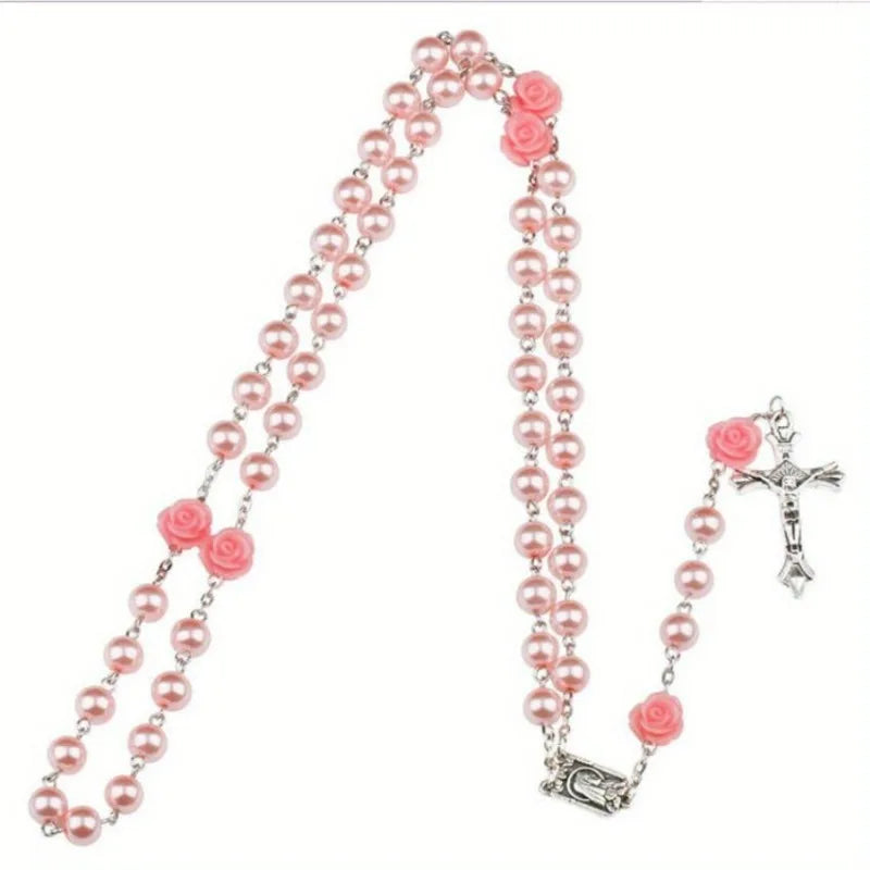Polymer Clay Bead Rosary Cross Necklace | Catholic Gift Religious Pendant Necklace Babs