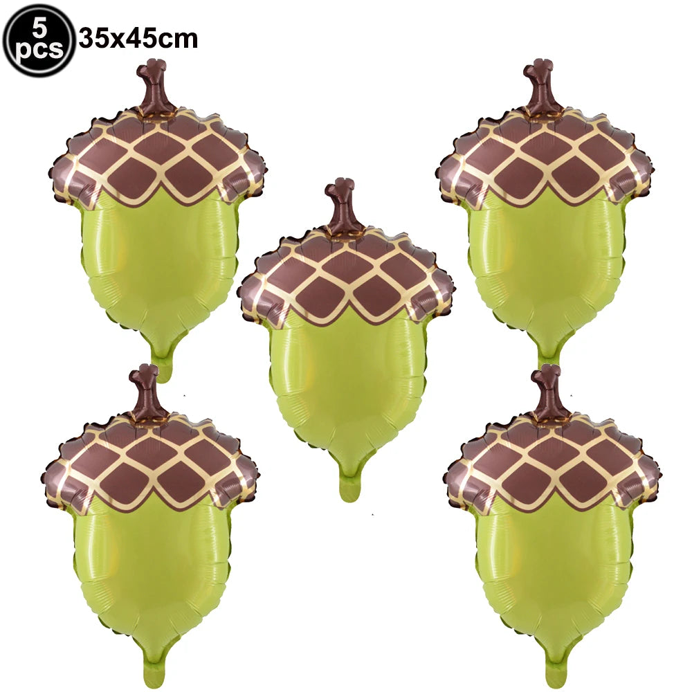 5-Piece Thanksgiving Foil Balloon Set – Maple Leaf, Acorn & Squirrel Party Foil Balloons Babs DARK GRAY As show