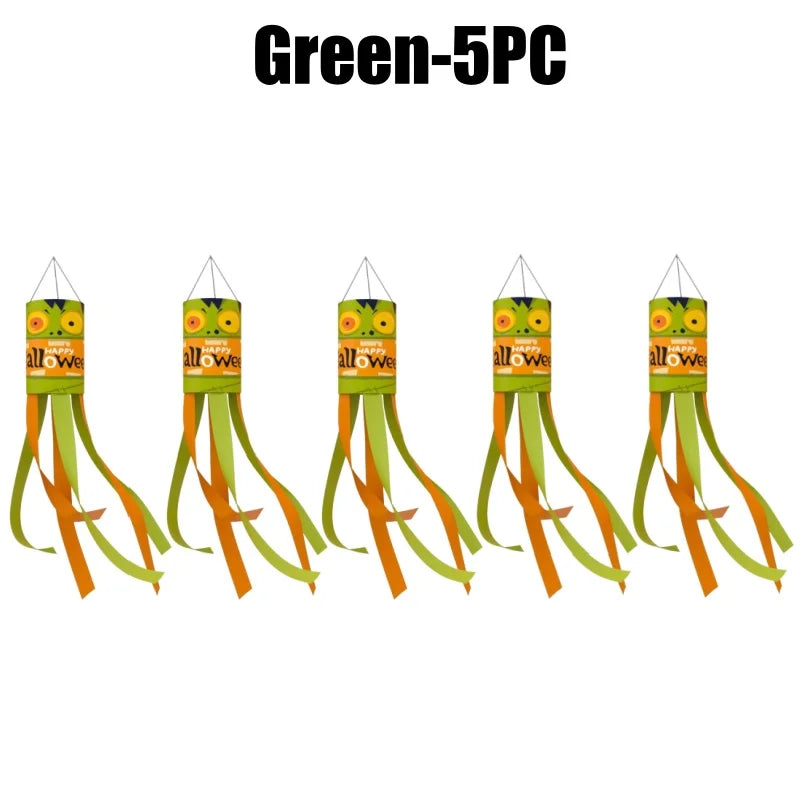 Halloween Windsock Flags – Ghost Pumpkin Skeleton Outdoor Decor Halloween Windsock Flag Babs Green-5PC