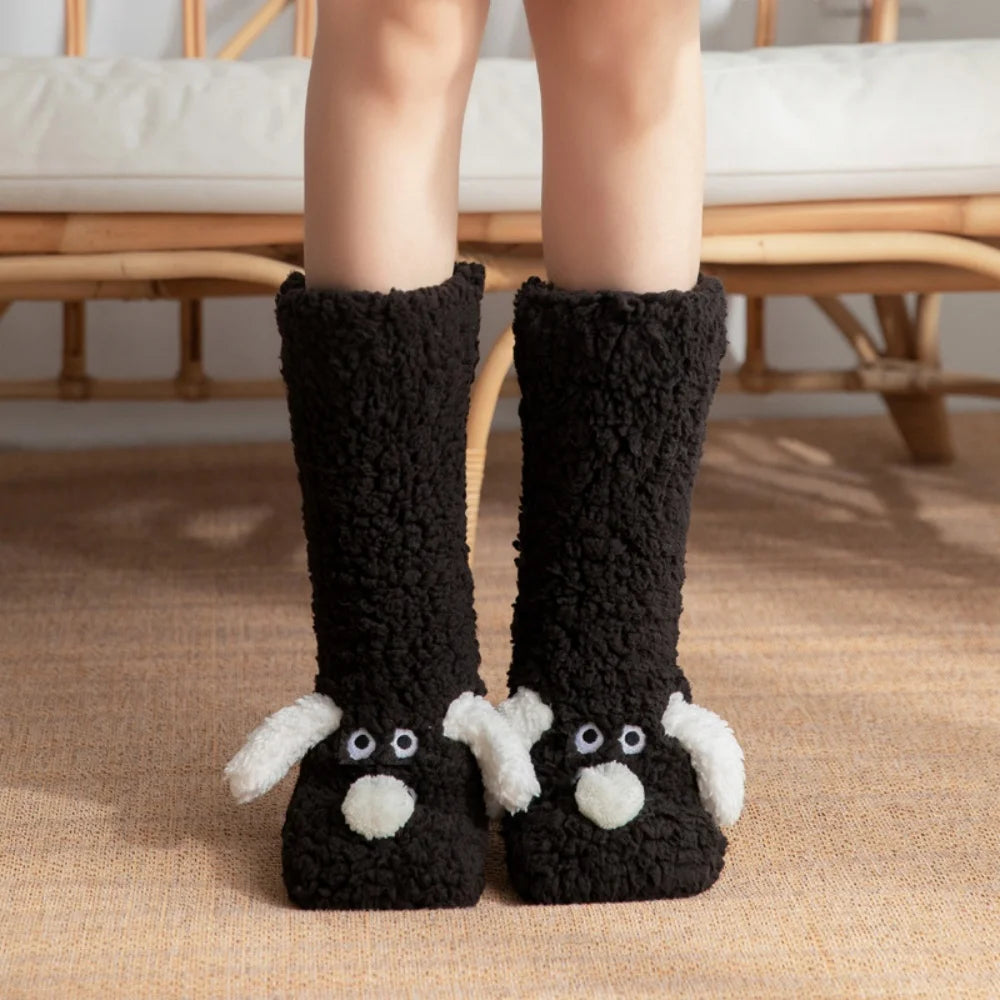 Women's Plush 3D Dog Slipper Socks | Non-Slip Cozy Footwear Plush Slipper Socks Babs Black One Size
