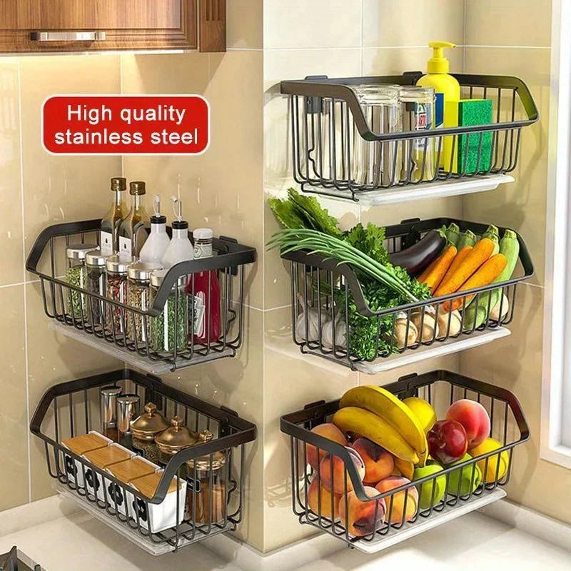 Wall-Mounted Stainless Steel Kitchen Storage & Drain Basket Kitchen Storage Basket Babs