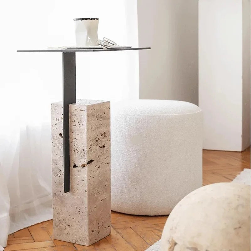 Modern Stone & Steel Side Table – Minimalist Coffee Table Coffee Side Table Babs