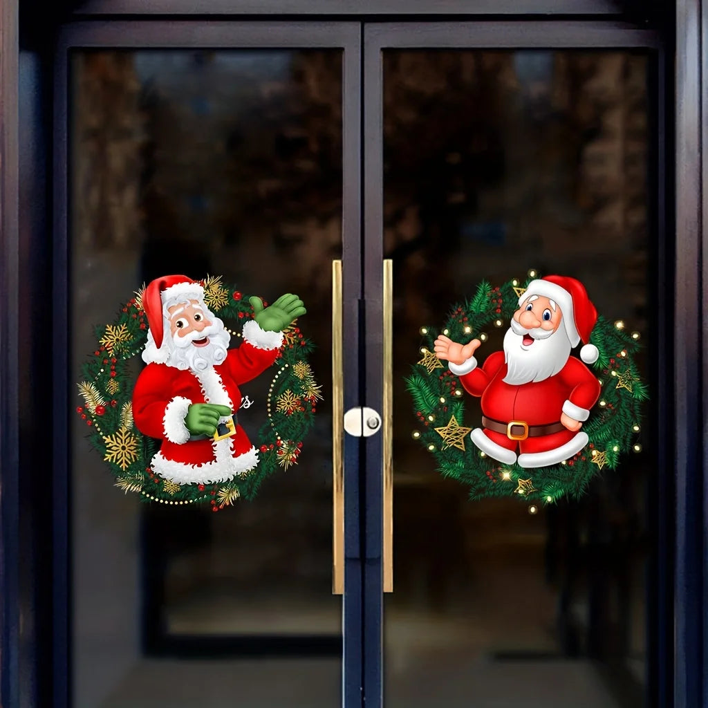 2PCS Christmas Santa Claus Window Stickers – Removable Clings Holiday Window Stickers Babs Red