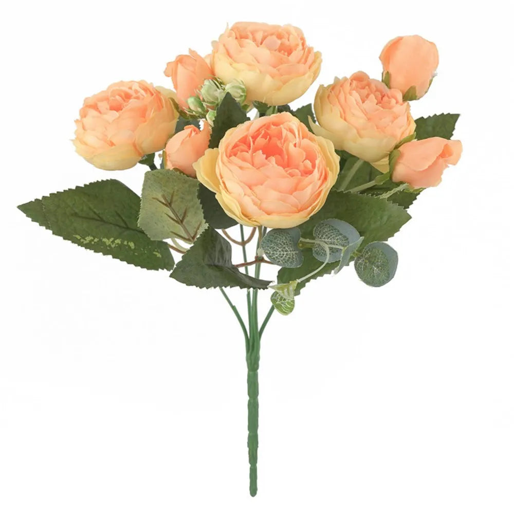 Silk Peony Artificial Flower Bouquet – Roses & Gypsophila, 12 Colors Artificial Flower Bouquet Babs YELLOW 1pc