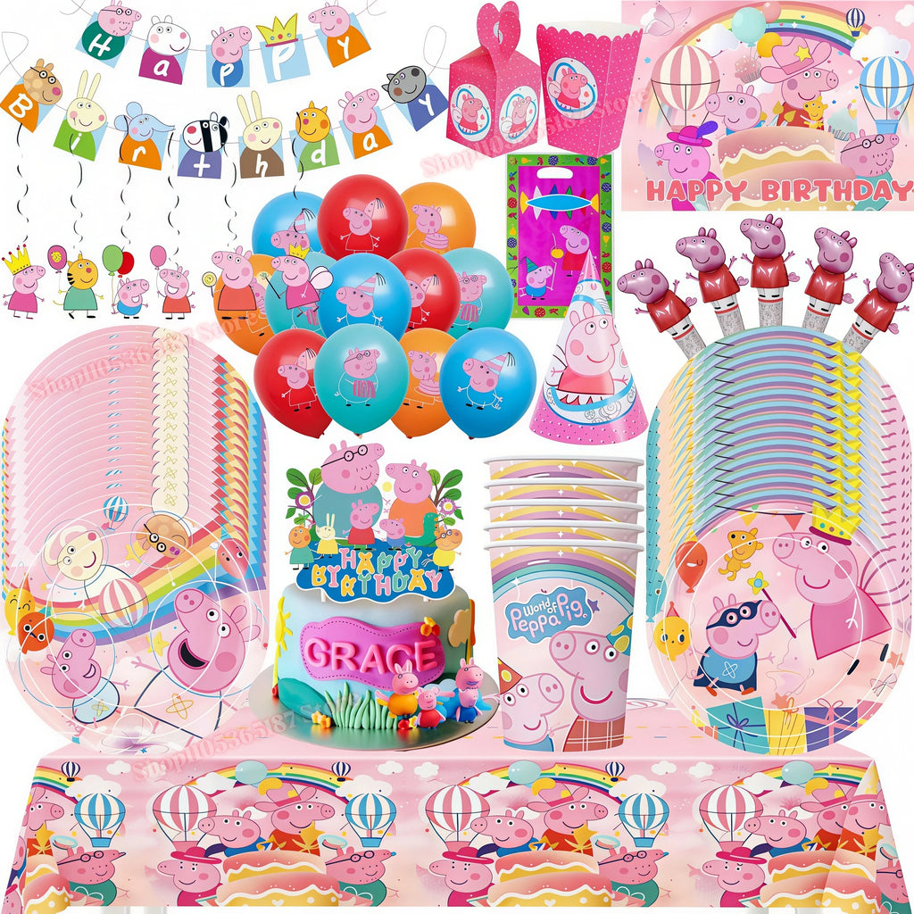 Peppa Pig Birthday Party Decoration Set – Balloons, Plates & More Kids Party Decoration Set Babs