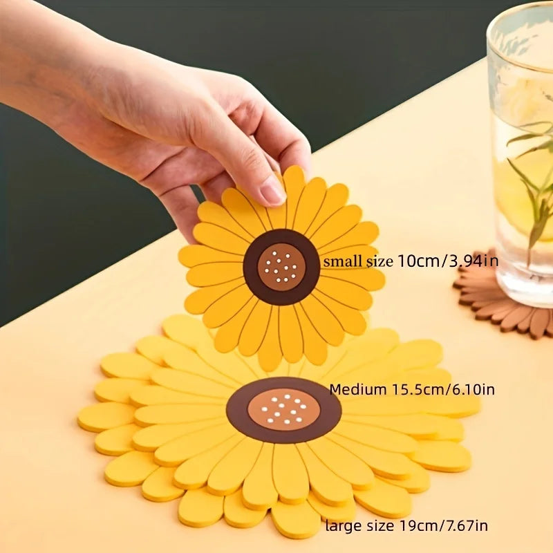 Sunflower Insulation Pad – Heat-Resistant PVC Cup & Table Mat Table Insulation Mat Babs