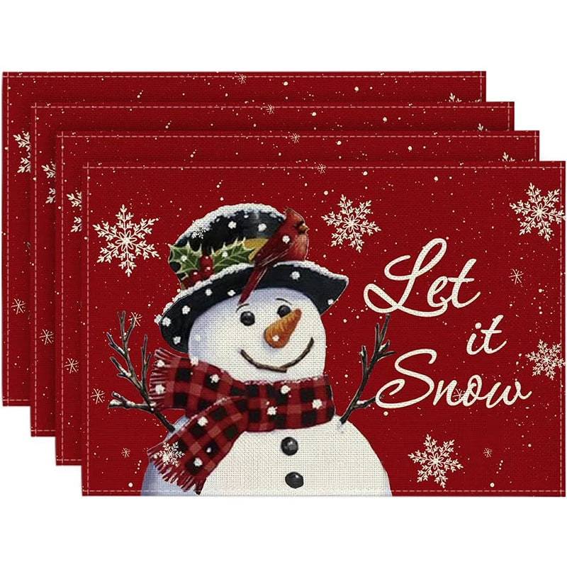 4Pcs Christmas Linen Placemats Set – Elk & Tree Table Mats Linen Placemats Set Babs SET-I Rectangle 45x30cm