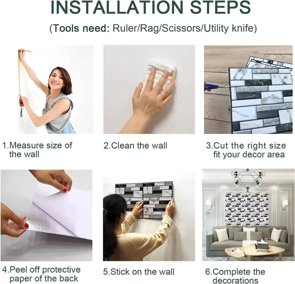 3D Self-Adhesive Tile Wall Stickers – Waterproof PVC Decor 3D Wall Stickers Babs