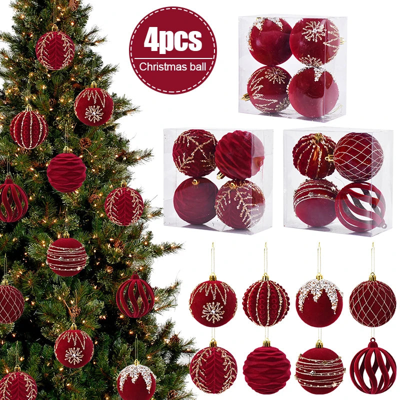 8CM Red Christmas Ball Ornaments Set of 4 – Xmas Tree Pendants Christmas Tree Ornaments Babs