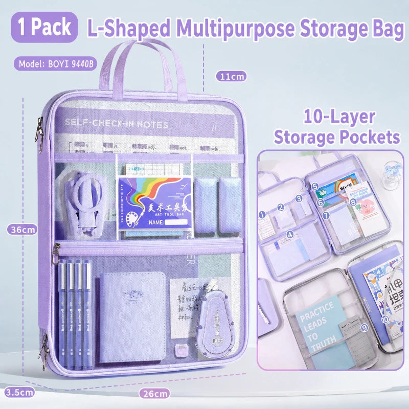 A4 Waterproof Document Bag Multi-Layer Zipper File Pouch Document File Bag Babs
