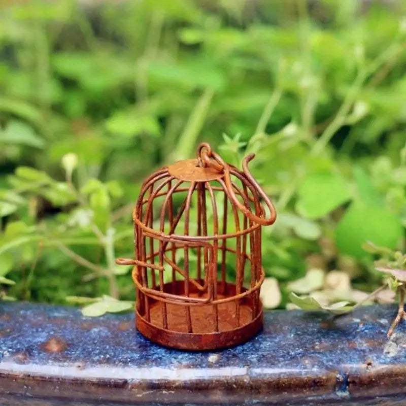 Mini Iron Metal Bird Cage Ornament – Micro Landscape Decor Decorative Ornament Babs