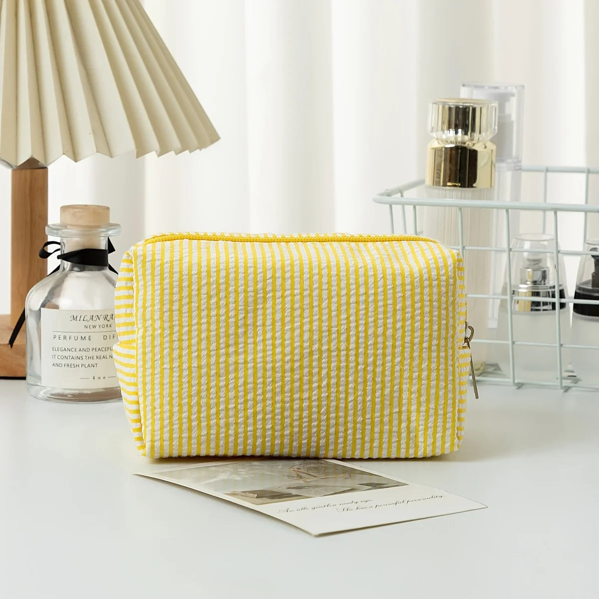 Striped Makeup Bag – Portable Travel Toiletry & Pencil Case Cosmetic Travel Bag Babs YELLOW