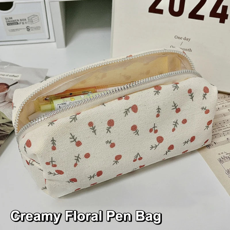 Floral Canvas Pencil Case – Large Capacity Stationery Organizer Pencil Case Babs