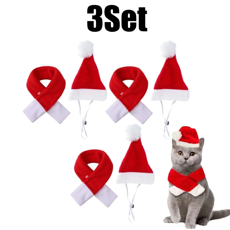 Christmas Santa Hat & Scarf Set for Cats & Small Dogs Pet Costume Set Babs 3Set M