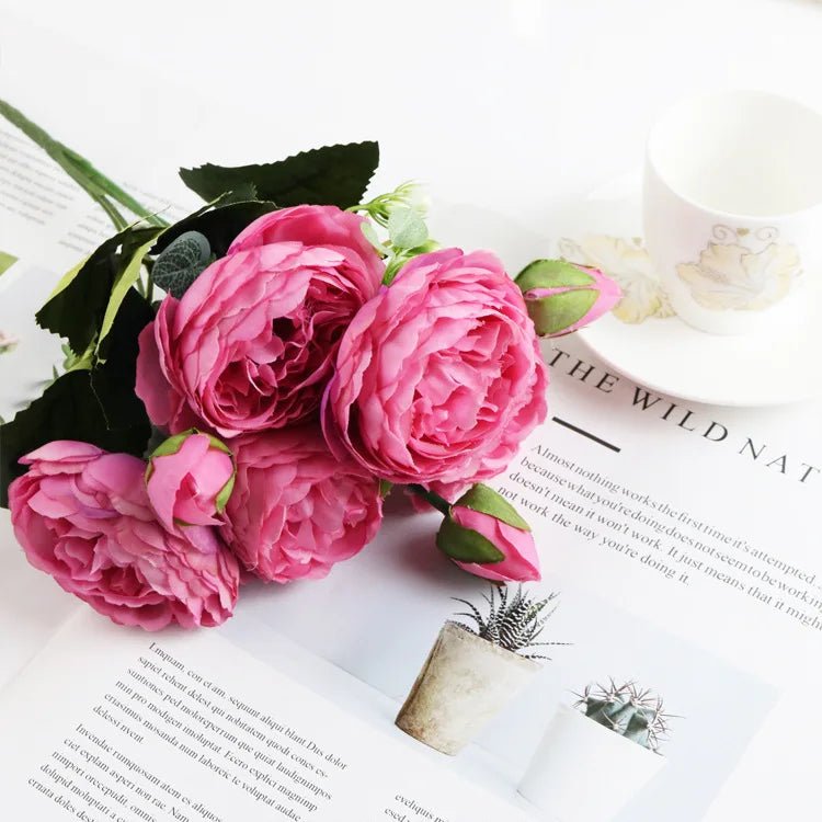 Silk Peony Rose Artificial Flower Bouquet – Wedding & Decor Artificial Flower Bouquet Babs rose 1 pc