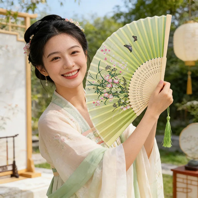 Chinese Style Folding Fan – Bamboo & Cloth Vintage Hand Fan Decorative Folding Fan Babs