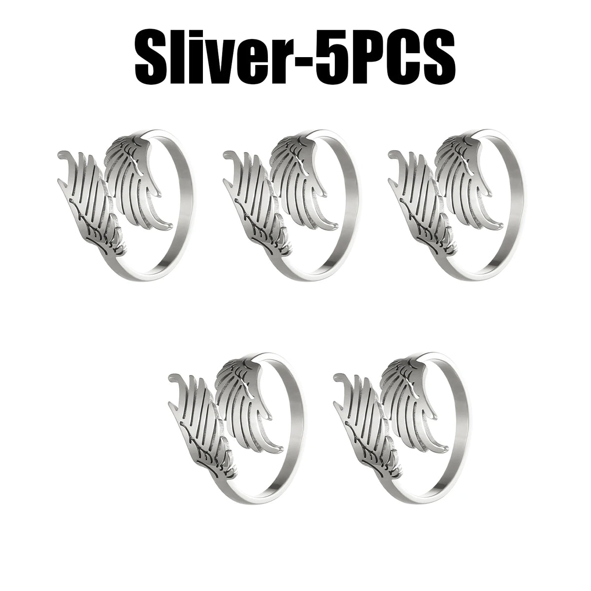Geometric Wing Open Ring – Stainless Steel Unisex Fashion Fashion Ring Babs Sliver 5PCS