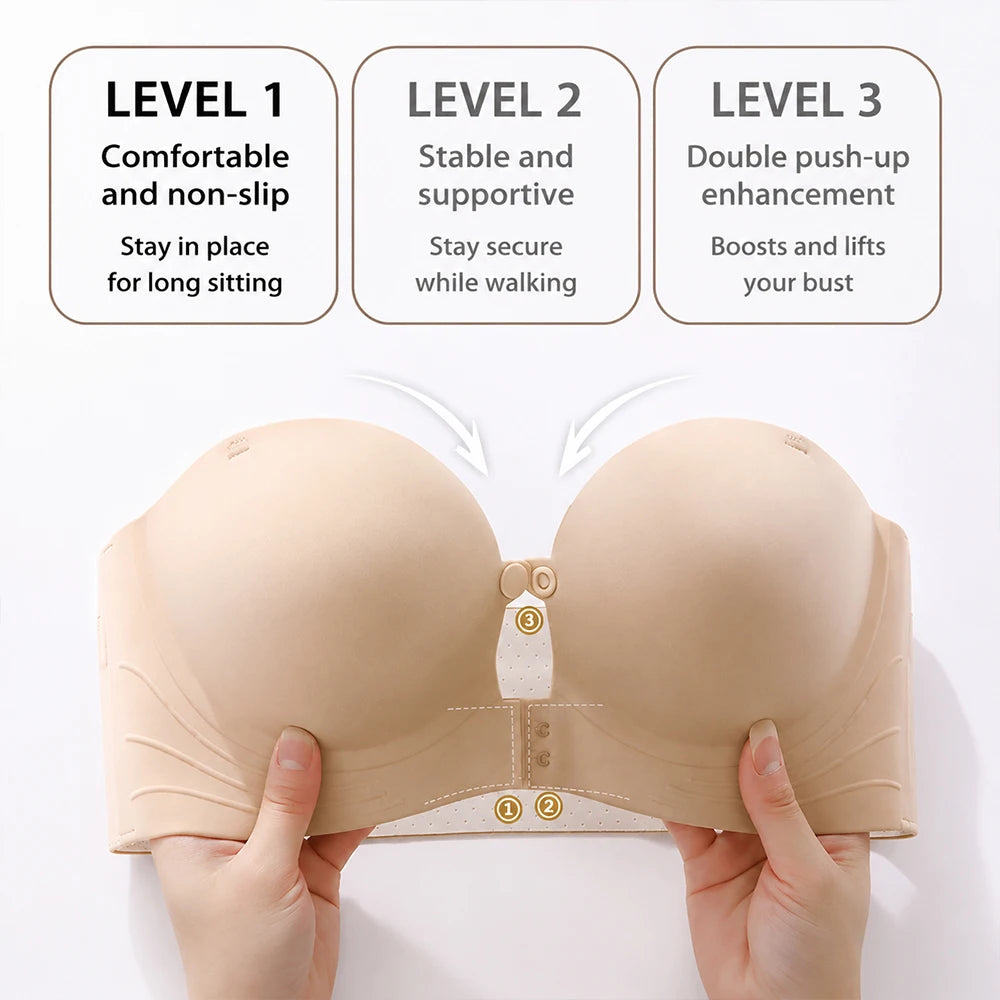 Strapless Front Closure Push Up Bra – Seamless Wire-Free Push Up Bra Babs