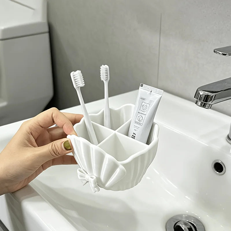 Shell Bowknot 4-Grid Desktop Organizer | Bathroom Makeup Storage Desktop Storage Organizer Babs