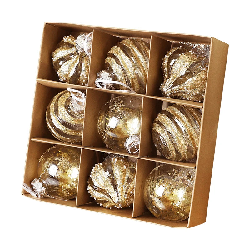 9PCS Christmas Ball Ornaments 8CM – Champagne & White Xmas Decor Christmas Ball Ornaments Babs Gold 8cm