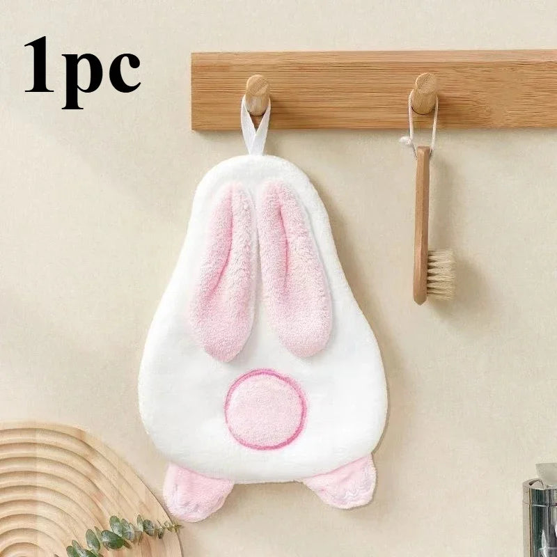 Cute Rabbit Coral Fleece Hand Towel – Soft & Absorbent Hand Towel Babs 1pc white