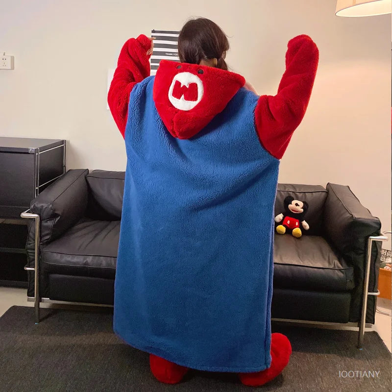 Women's Cartoon Fleece-Lined One-Piece Pajama Cosplay Loungewear Cosplay Pajama Onesie Babs