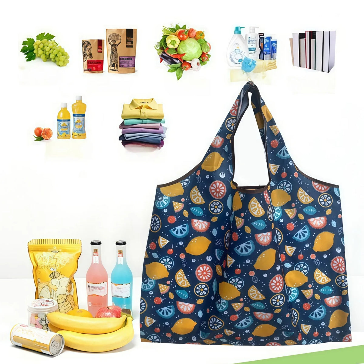 Reusable Foldable Grocery Tote Bag – Large Washable Shopping Bag Reusable Shopping Tote Babs