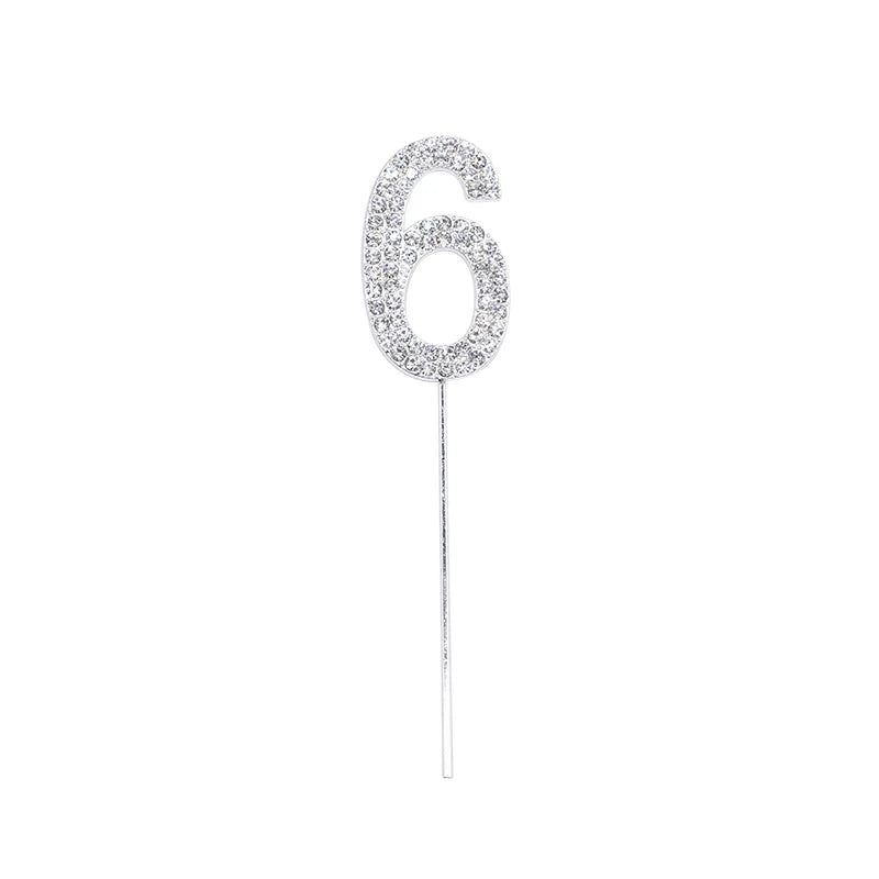 Glitter Rhinestone Number Cake Topper – Gold & Silver Decor Cake Topper Babs silver 6