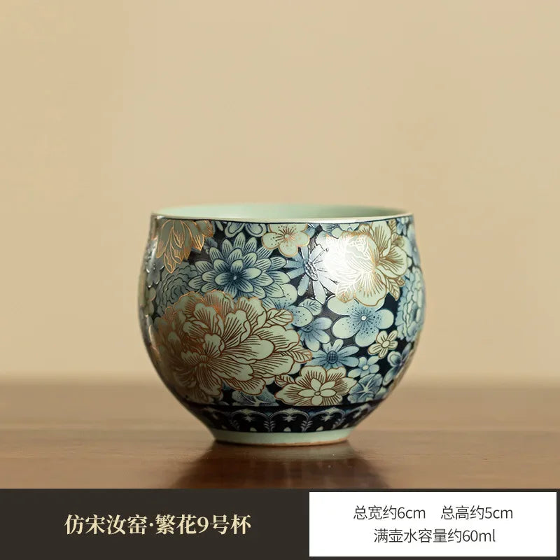 Gilding Peony Ru Ware Kung Fu Tea Set – Porcelain Teapot Kung Fu Tea Set Babs Cup-60ml