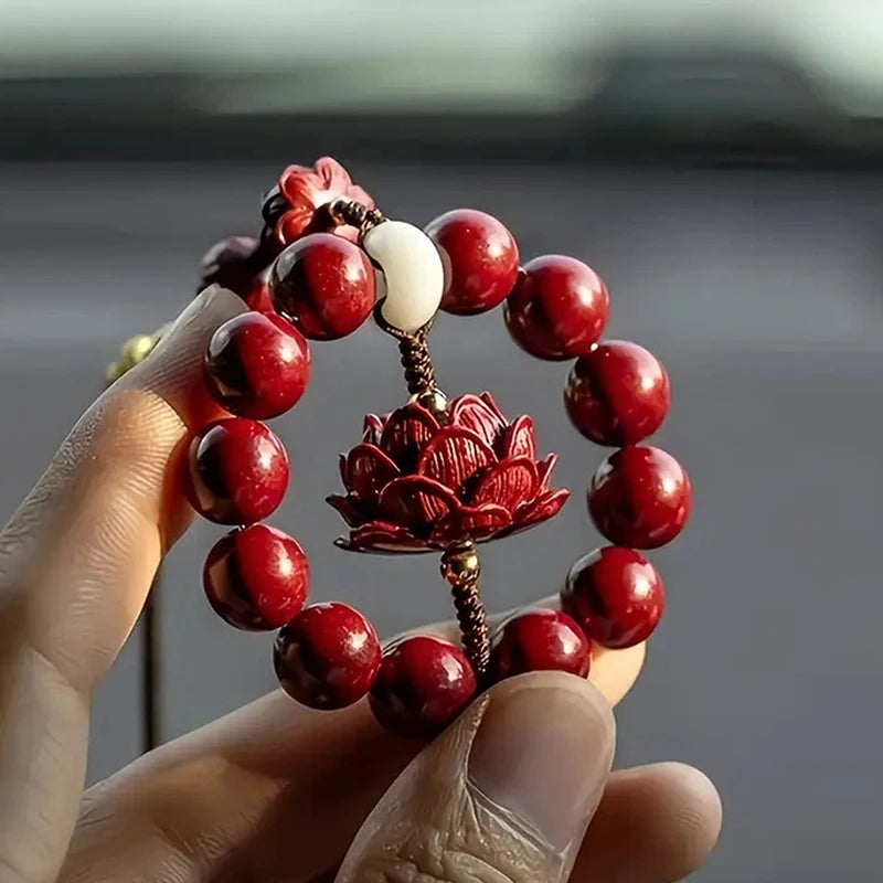 Lotus Cinnabar Car Rearview Mirror Pendant | Good Luck Ornament Car Mirror Pendant Babs