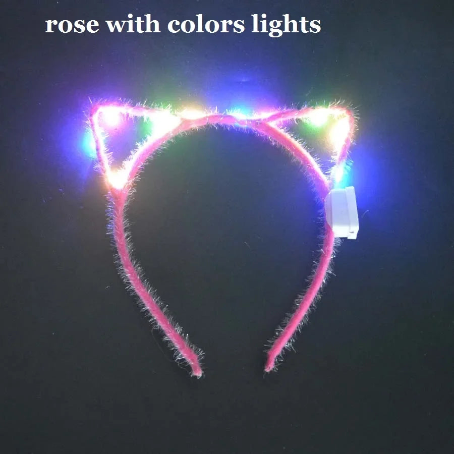 LED Flashing Cat & Fox Ears Headband – Glowing Party Hair Hoop