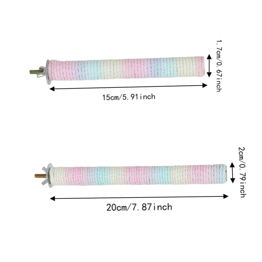 Colorful Non-Slip Parrot Perch Stand – Wood & Cotton Rope Bird Perch Stand Babs