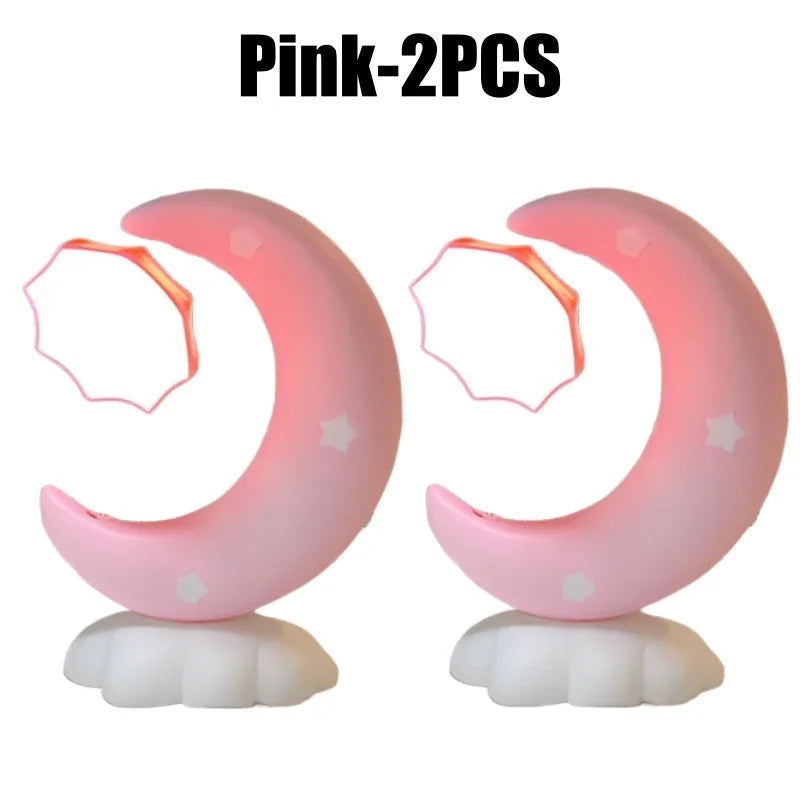 Star Moon LED Night Light USB Rechargeable Kids Nursery Lamp LED Night Light Babs Pink-2PCS