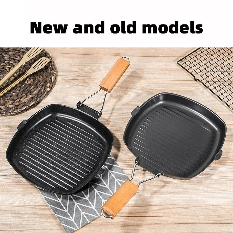 Foldable Portable Grill Pan | Anti-Scald Wooden Handle Portable Grill Pan Babs