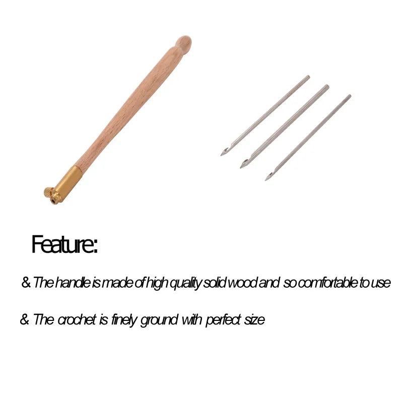 Tambour Crochet Hook Set – Wooden Handle & 3 Needles Embroidery Needle Set Babs