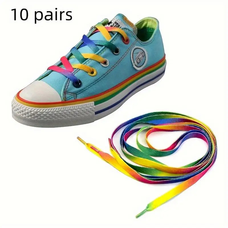 10 Pairs Rainbow Gradient Flat Shoelaces – Canvas & Sneakers Flat Shoelaces Babs 10 pairs