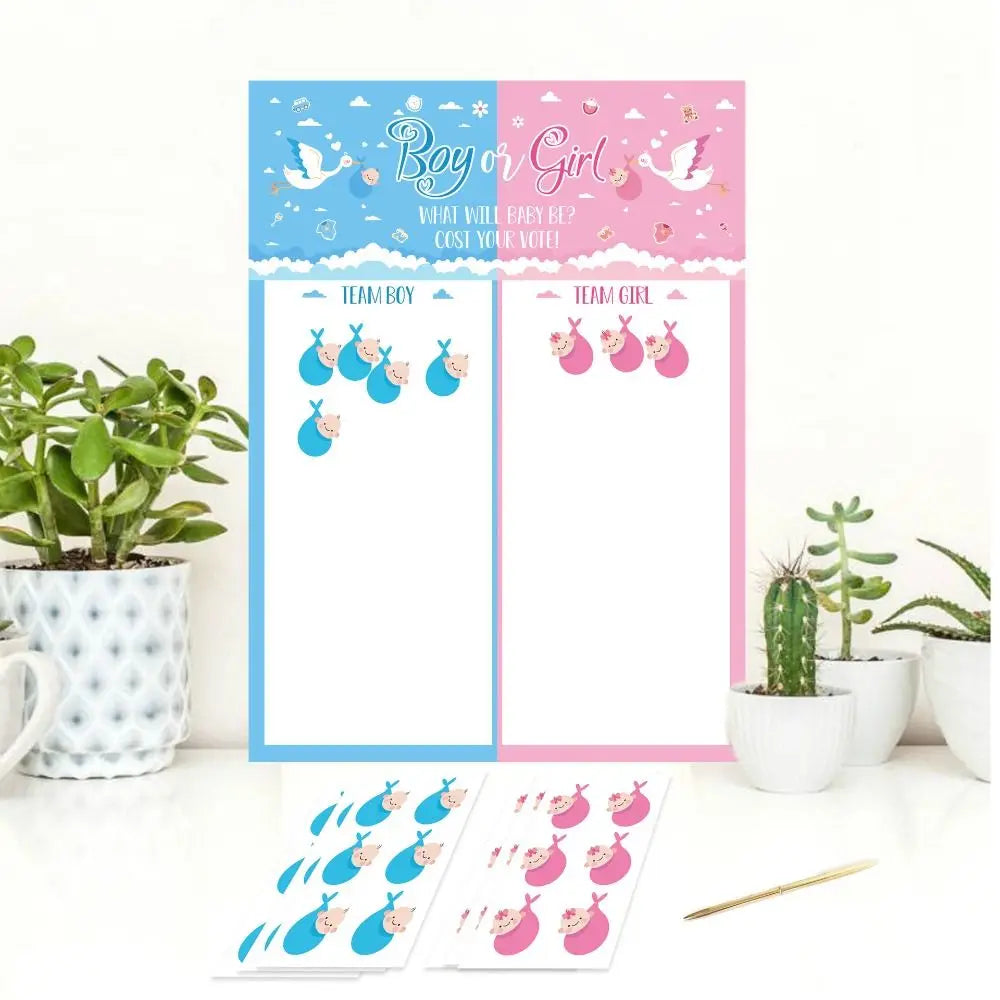 Gender Reveal Voting Game Poster Board with Stickers – He or She Party Game Poster Babs