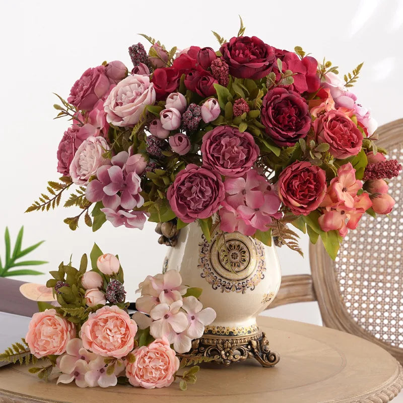 Artificial Silk Peony Hydrangea Bouquet – Wedding & Home Décor Artificial Flower Bouquet Babs