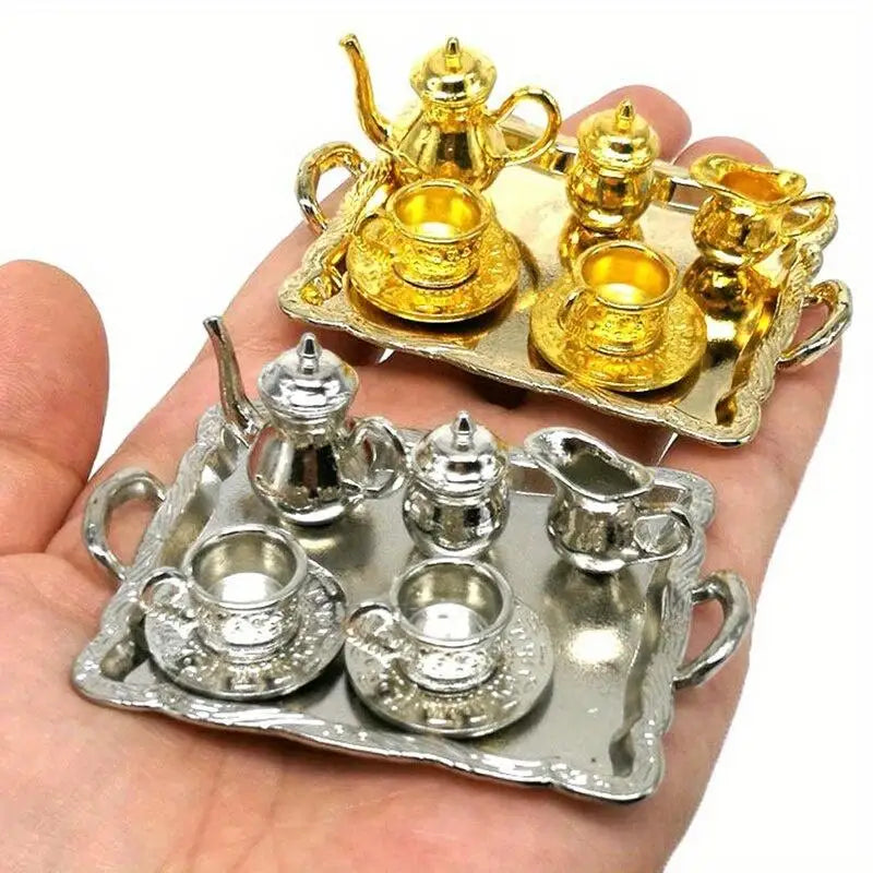 10-Piece Miniature Alloy Tea Set – Dollhouse Collectible Décor Dollhouse Miniature Set Babs