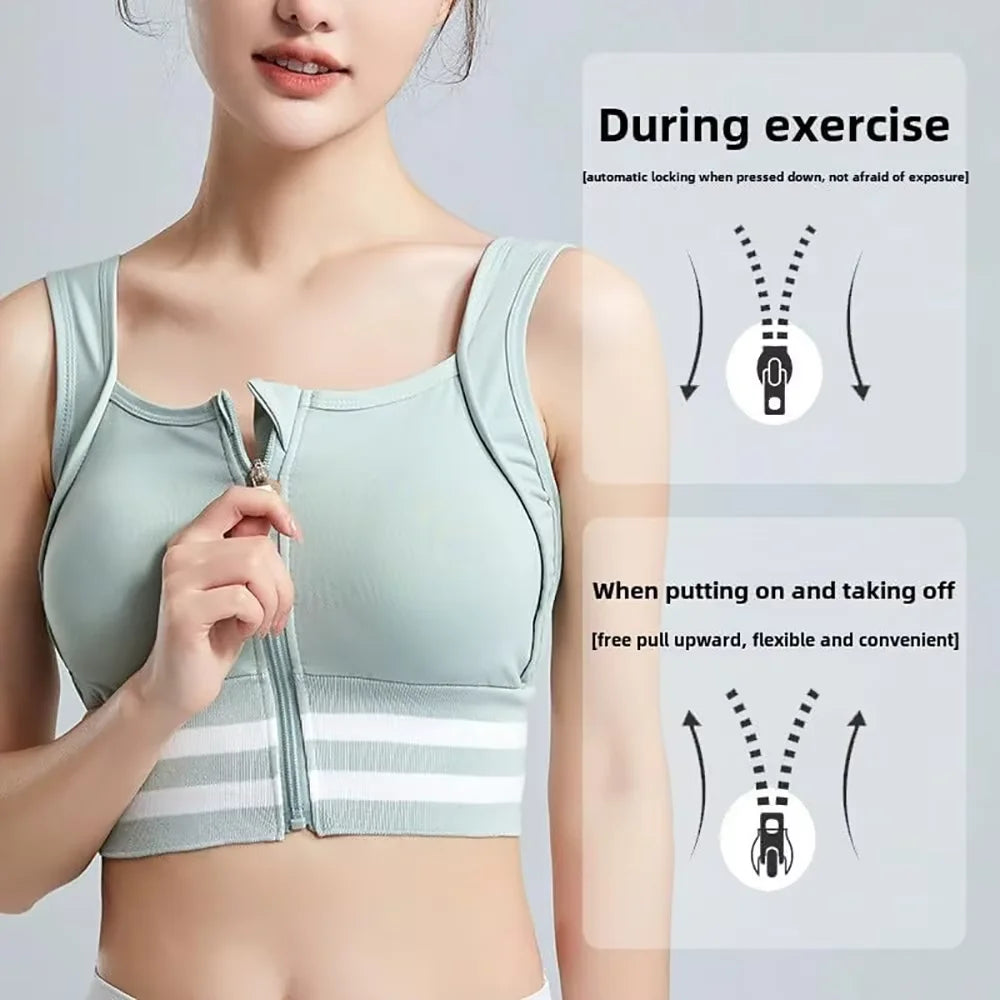 Zipper Front Padded Sports Bra Crop Top – Gym Yoga Plus Size Padded Sports Bra Babs