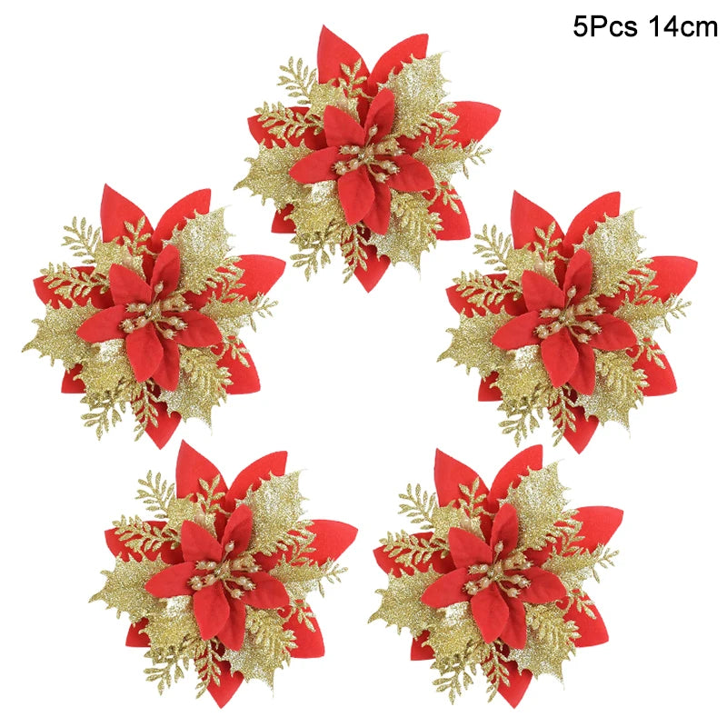 5Pcs Christmas Red Berry & Pine Cone Artificial Branches Décor Christmas Décor Branches Babs 5pcs red flower 1