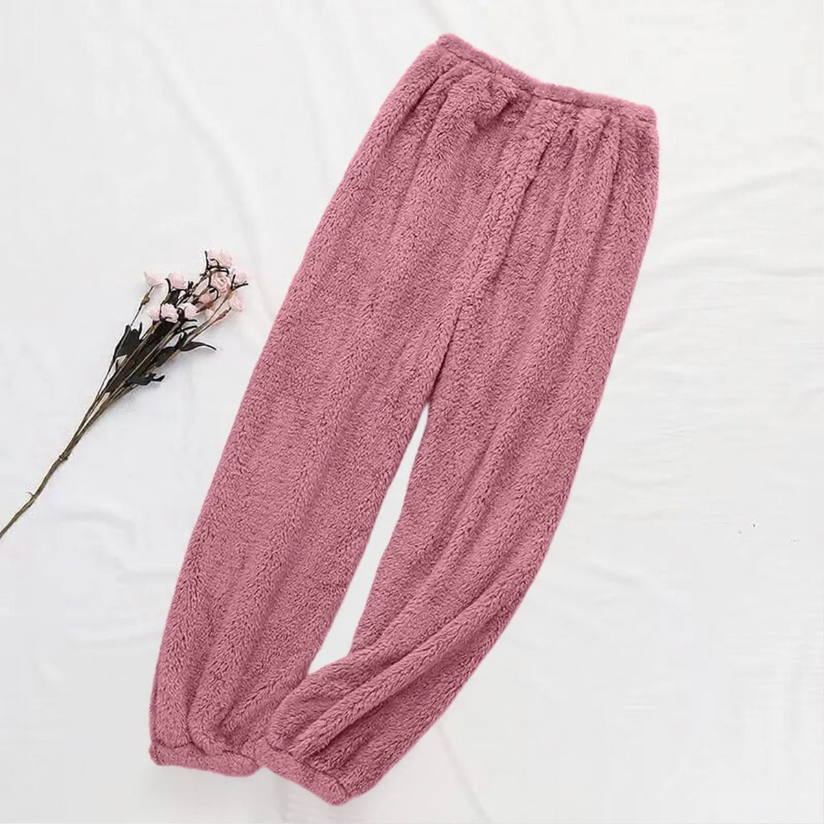 Women's Velvet Pajama Pants – Warm Elastic Waist Lounge Trousers Pajama Lounge Pants Babs Pink XL
