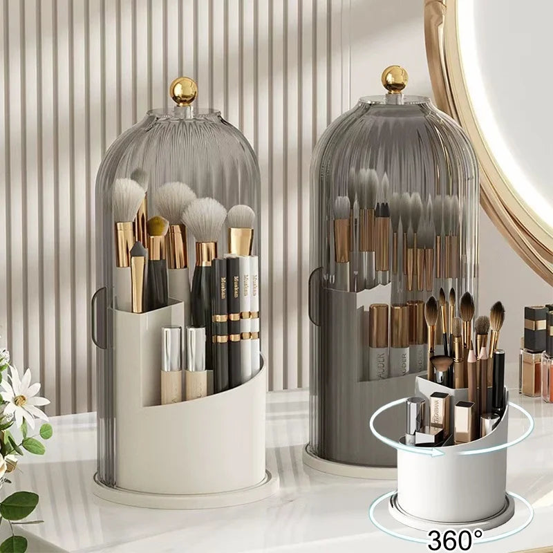 360° Rotating Makeup Brush Holder with Dustproof Lid – Clear Makeup Brush Organizer Babs